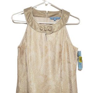 Antonio Melani Ivory/Gold Brocade Silk/Linen Sleeveless Dress 8 NWT $168